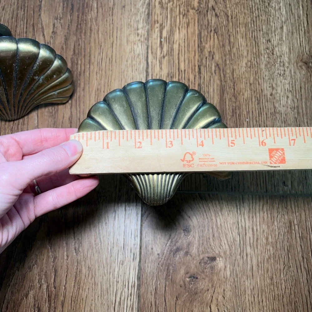 Vintage Brass Seashell Curtain Tiebacks Set of 2 Coastal Scallop Shell Hooks